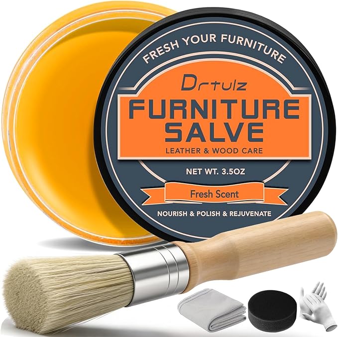 Furniture Salve with Brush for Leather Wood, Leather, Polisher, Restore, Protect for Couches Tables and Furniture, Furniture Repair Salve Kit with Leather, Vinyl and Wood Professional Care with Brush