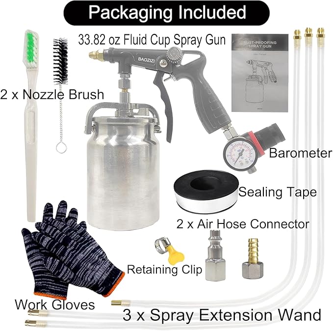 Undercoating Spray Gun with 33.82oz Aluminum Cup, 360° Spray Hose Woolwax Fluid Film Undercoating for Truck Bed Liner Powder Coating Spray Gun kit, Rubberized Undercoat, Car Rust Proofing
