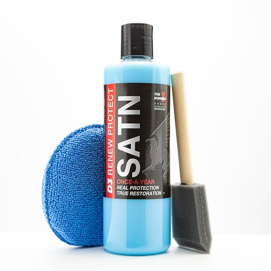 RENEW PROTECT - SATN - Real Restoration & True Protection, Dry-Seal Protectant for Tire & Trim, Low- Mid Shine, Mats - RV- Motorcycle-Safe, Acrylic Ceramic-Hybrid Protectant, Wash-Proof, 5 min 16oz