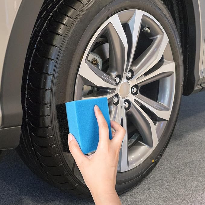 3 Pack Large Tire Dressing Applicator Pads, Wavy Contour Polish Sponge for Applying Shine, Wet, Gel, Or Balm (Red, Green, Blue)