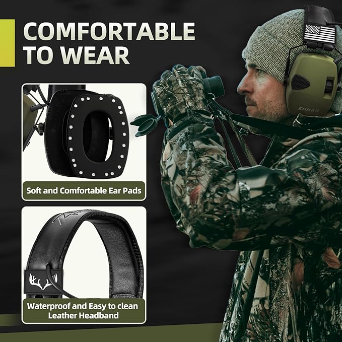 ZOHAN EM054 Electronic Shooting Ear Protection with 4X Sound Amplification, Ear Protection Muffs for Gun Range, NRR 23db Noise Reduction Hearing Protection Headphones