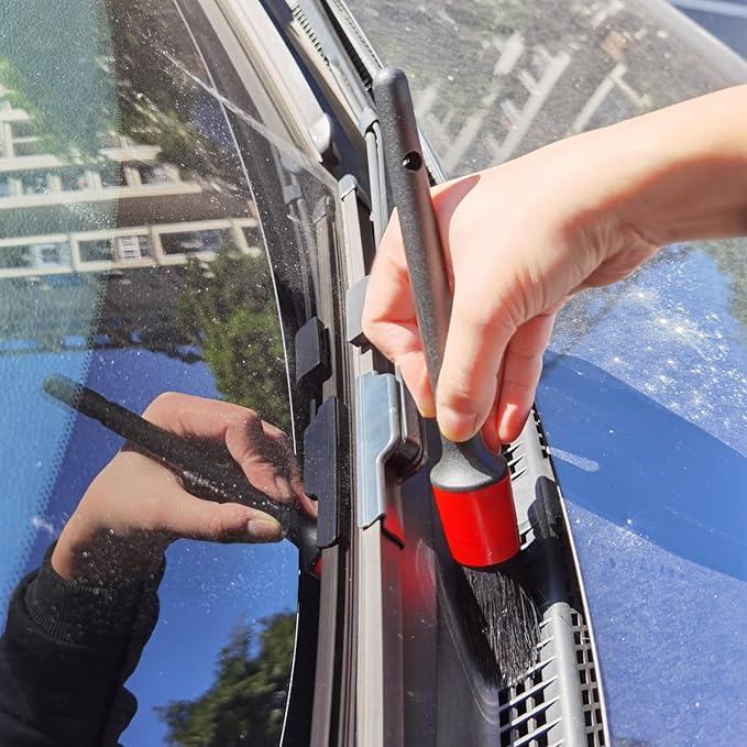 Car Detailing Brush Set of 5 - Soft Boar Hair, Car Wash Brush, Wheel Cleaner Brush, Car Dust Brush, Car Interior Leather Seat and Vent Brush, Car Detailing Kit