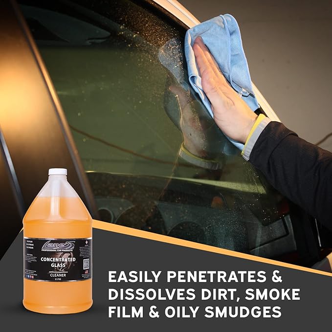 LANE'S Concentrated Auto Glass Cleaner | Tint-Safe Car Windshield, Window Cleaner | Removes Automotive Smoke Film, Fingerprints, & Smudges | Streak-Free, Safe for All Glasses | 128oz