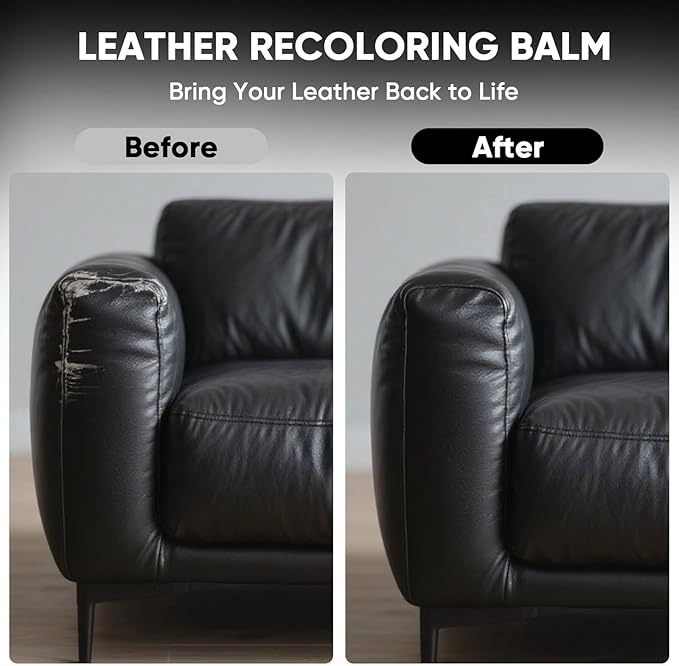 Leather Recoloring Balm - Scratch Repair & Color Restore Kit for Faded Leather, Leather Couch & Car Seats - 12OZ Leather Restorer Balm for Furniture, Auto Interior, Vinyl, Accessories (Black)