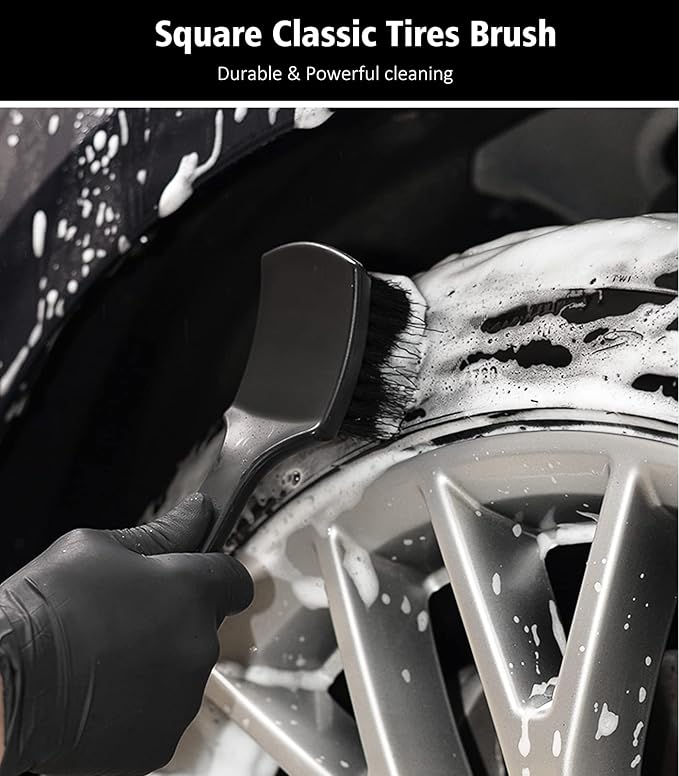 YeewayVeh 4Pack Car Wheel Cleaning Kit, Bendable Wheel Brush and Microfiber Rim Cleaner Brush, Tire Brush and Car Detailing Brush, Soft & No-Scratch Car Wheel Rim Brush Set for All Wheel Types, Red