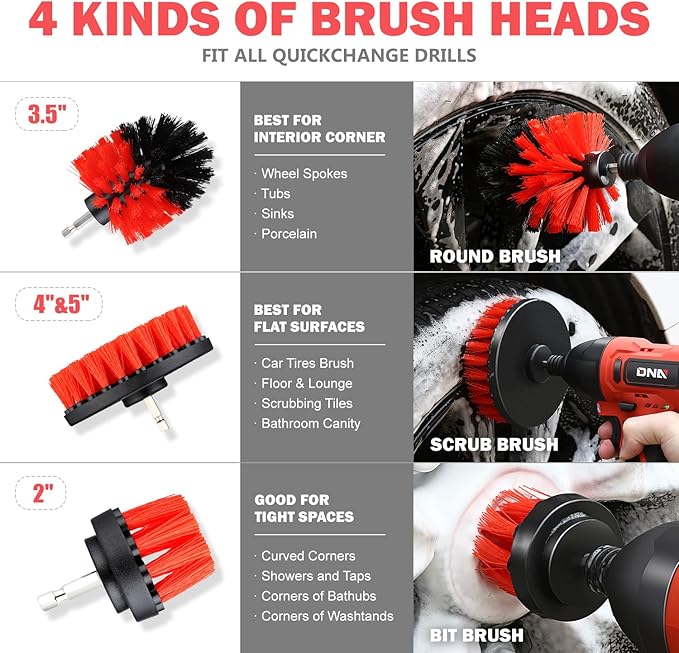 DNA Motoring 25pcs Car Detailing Brush Set, Car Detailing Kit, Interior Kit with Drill Brush Set, Windshield Cleaning Tool, Professional Car Care kit for Interior & Exterior, Wheel, TOOLS-00278-A