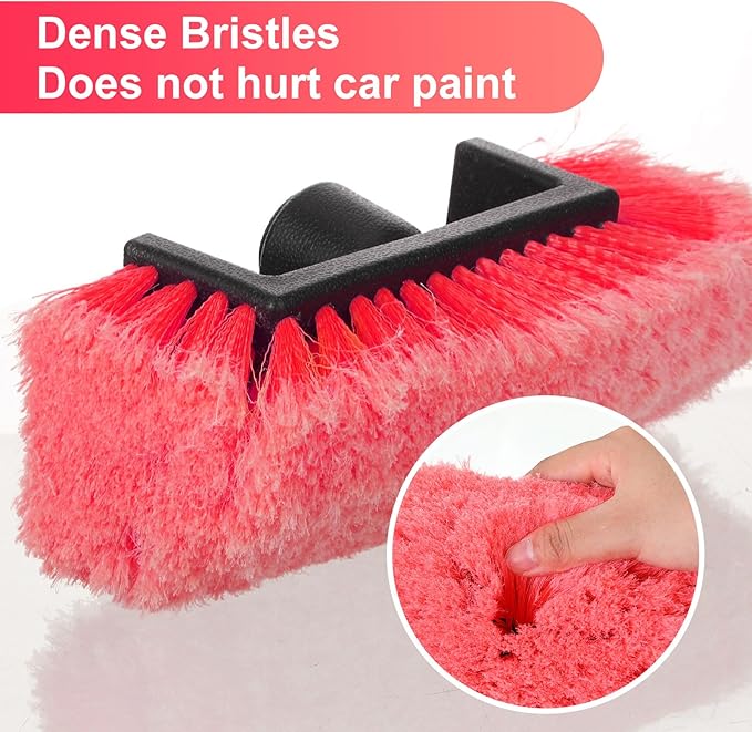 Tanlade 2 Pcs Car Wash Brush Head with Soft Detailing Bristle Flow Through Car Cleaning Brush Exterior Wash Equipment for Auto Truck RV Boat Camper(10 Inch,Red)