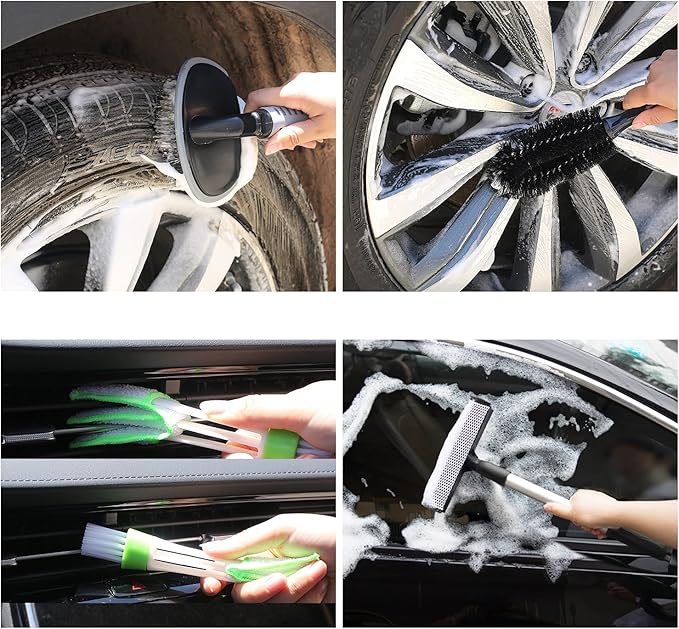 AUTODECO 22Pcs Car Wash Cleaning Tools Kit Car Detailing Set with Canvas Bag Purple Collapsible Bucket Wash Mitt Sponge Towels Tire Brush Window Scraper Duster Complete Interior Car Care Kit