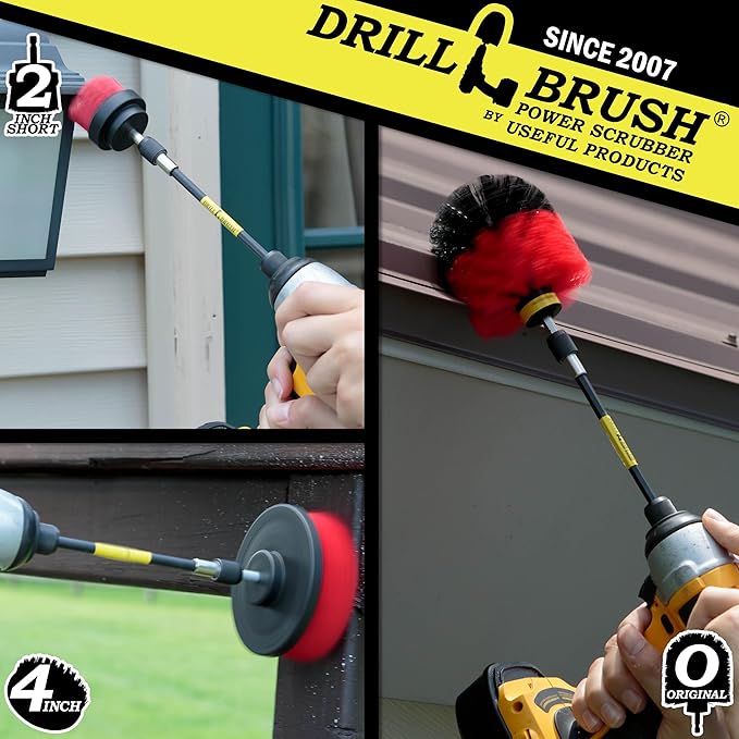 Stiff Bristle Power Scrubber Kit with Extension - Pressure Washer Surface Cleaner Alternative - Ideal for Cleaning Outdoor Garden, Fire Pit, Patio, Graveyard Tombstone, Bird Bath, Siding, and Deck
