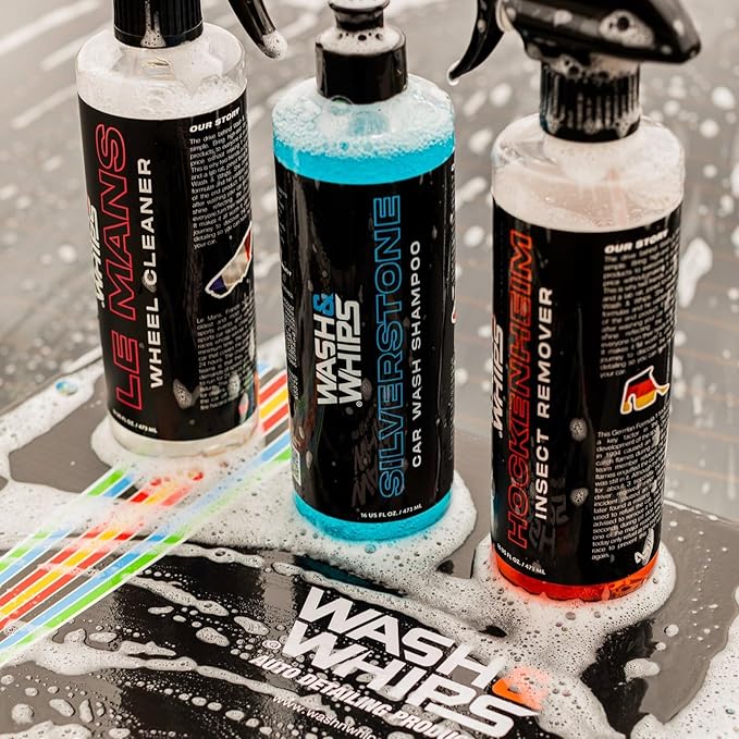 WASH&WHIPS Ultimate Exterior Car WASH Kit – Silverstone Shampoo, Hockenheim Bug Remover, Le Mans Wheel Cleaner – Professional-Grade Shine, Easy to Use, Safe for All Surfaces (Step 1)