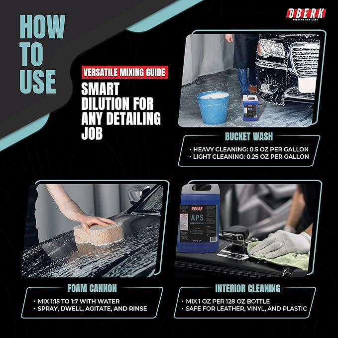 Oberk APS All Purpose Car Wash Soap – Eco-friendly, plant-based shampoo for foam cannon or hand wash. Safe for ceramic coating, interio (APS128)