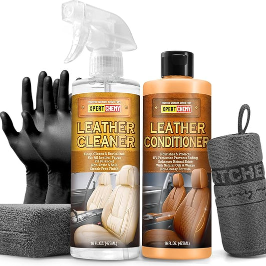 Leather Cleaner and Conditioner Kit, Leather Care for Car Seats, Furniture, Couches, Boots, Bags & More, Safe for Any Color, 2 x 16oz