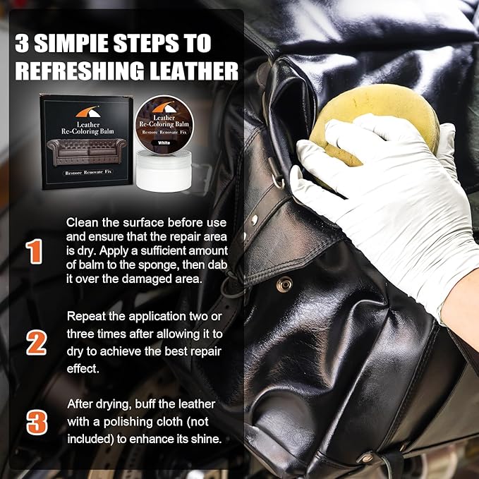 White Leather Repair Kit, White Leather Recoloring Balm, Leather Dye - Restore & Renew Scratch, Faded and Aged Leather & Vinyl Couches, Boots, Car Seats or Leather Furniture…