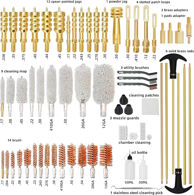 BESTNULE Upgrade Brass Universal Gun Cleaning Kit for Rifles, Pistols,Handguns, Shotguns, Gun Cleaning Kits for All Guns, Gun Cleaning Supplies with Brass Rods and Portable Case