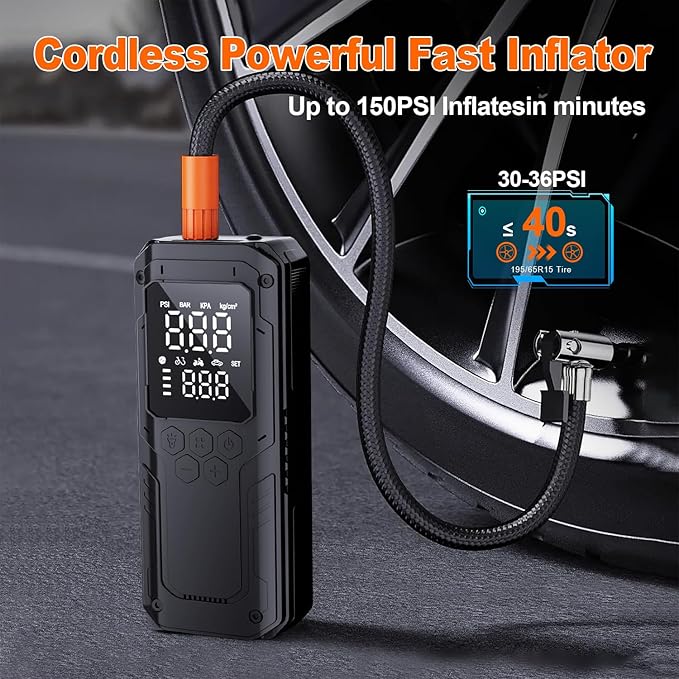 Tire Inflator Portable Air Compressor, Automobile Air Pump-150PSI Tire Pump& 12V Portable Air Pump with LED Light, Digital Tire Pressure Gauge for Car,Motorcycle,Bike,Ball,Car Accessories