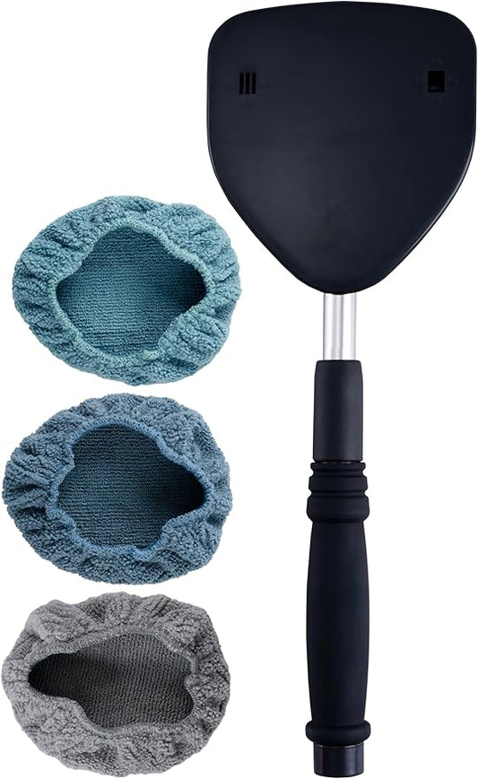 Polyte Pivoting Windshield Glass Cleaning Tool Extendable Aluminum Handle w/3 Premium Microfiber Covers, Spray Bottle, Mesh Bag, Triangle Shaped Plate