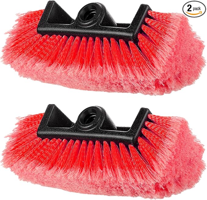 Tanlade 2 Pcs Car Wash Brush Head with Soft Detailing Bristle Flow Through Car Cleaning Brush Exterior Wash Equipment for Auto Truck RV Boat Camper(10 Inch,Red)