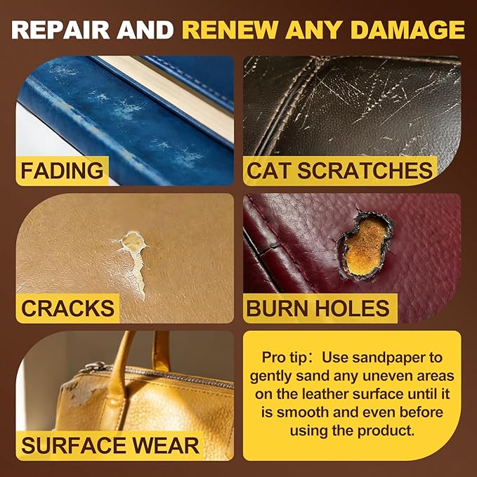 Vinyl & Leather Repair Kit for Furniture: Fix Tears Holes Scratches and Peeling on Any Material Bonded Italian Pleather Genuine - Match Any Color on Vinyl Furniture Car Seats Couches Jackets