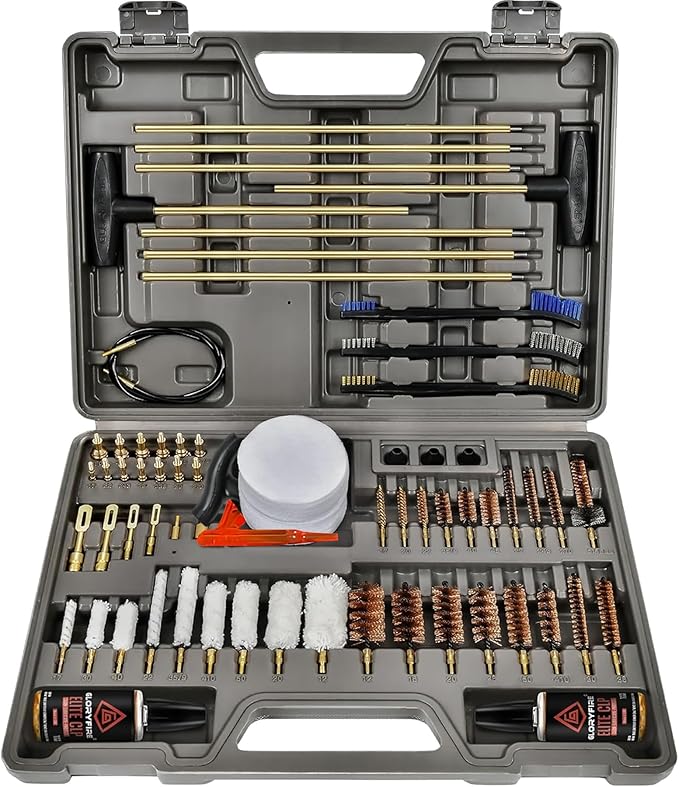 GLORYFIRE Elite Gun Cleaning Kit, Handgun Shotgun Pistol Universal Cleaning Kit with All Brass High-end Brushes, Jags, Reinforced and Lengthened Rods