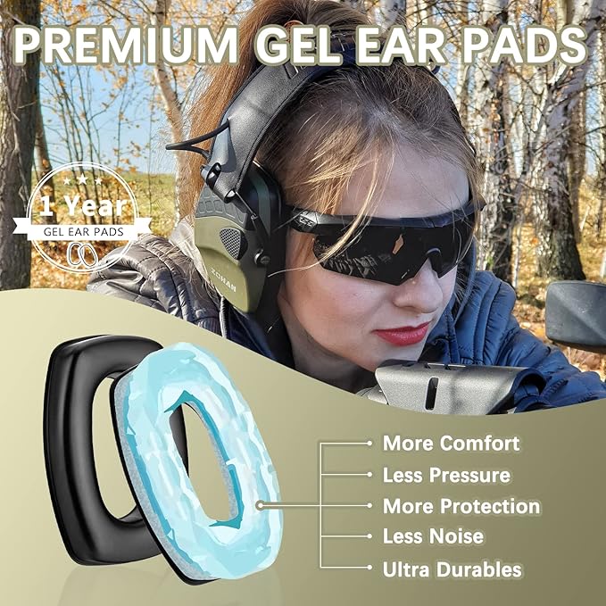 ZOHAN EM054 Electronic Shooting Ear Protection with Gel Ear Pads, Slim Active Noise Reduction Earmuffs with 4X Sound Amplification for Gun Range