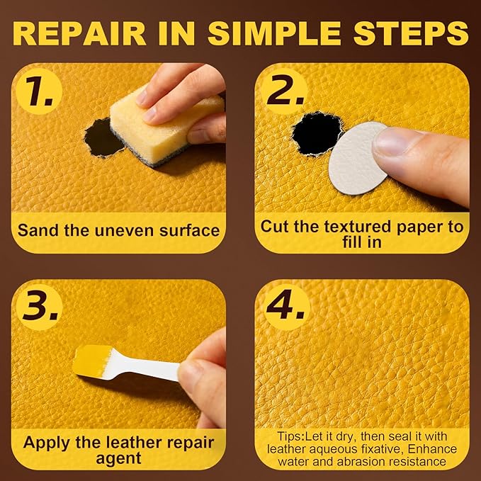 Vinyl & Leather Repair Kit for Furniture: Fix Tears Holes Scratches and Peeling on Any Material Bonded Italian Pleather Genuine - Match Any Color on Vinyl Furniture Car Seats Couches Jackets