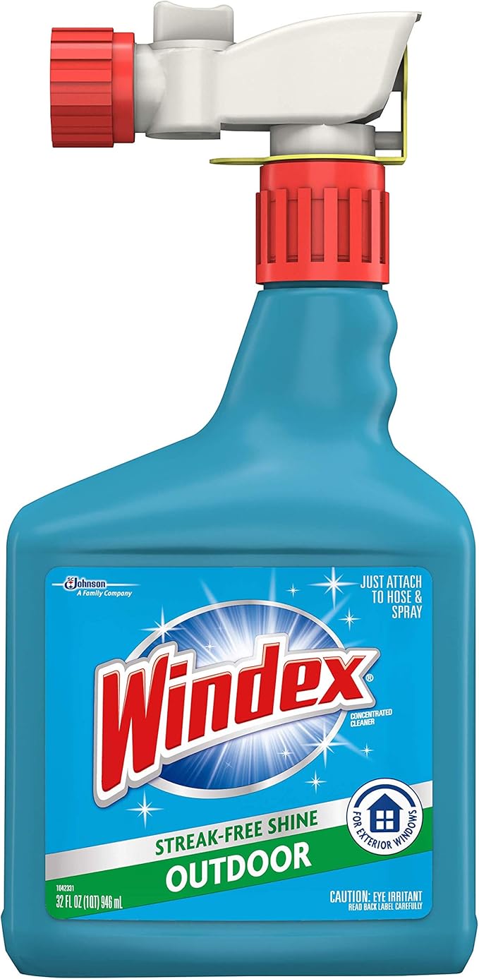 Windex Outdoor Window and Glass Cleaner for Hose Ammonia Free, Concentrated Formula for Deep Outdoor Clean, Patio Cleaner, Compatible With All Hoses, 32 Fl Oz (Pack of 8)