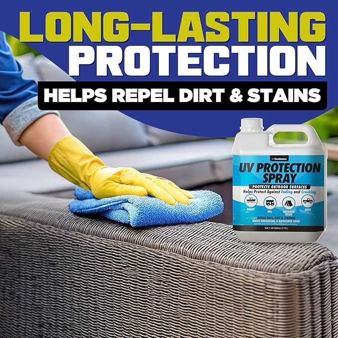 UV Protection Spray for Outdoor Surfaces – Helps Reduce Fading, Cracking, and Stains – Non-Greasy, Matte Finish – Includes Sprayer & Towel – Use on Vinyl, Plastic, Rubber, Artificial Plants