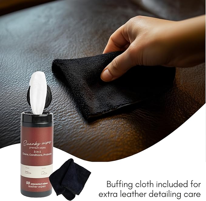 Swanky Leather Wipes - Leather Cleaner and Conditioner for Purses, Shoes, Furniture Polish & Car Seats, Prevents Fading & Cracking, Restores Softness & Shine - Canister, 400 Count