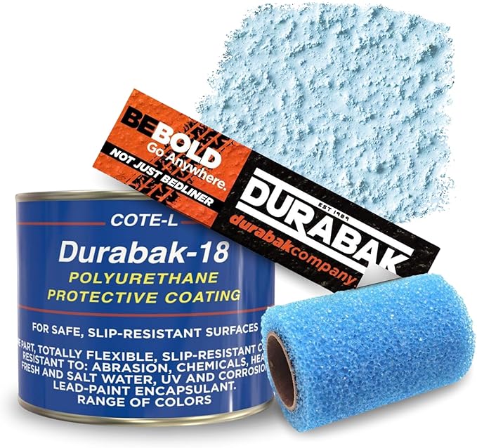 Durabak 18 Bed Liner KIT - Roll On Paint Coating | DIY Coat for Bedliner, Undercoating, Auto Body, Automotive Rust Proofing, Boat Repair | Textured Finish 16 Detailing Colors (Quart, Light Blue)