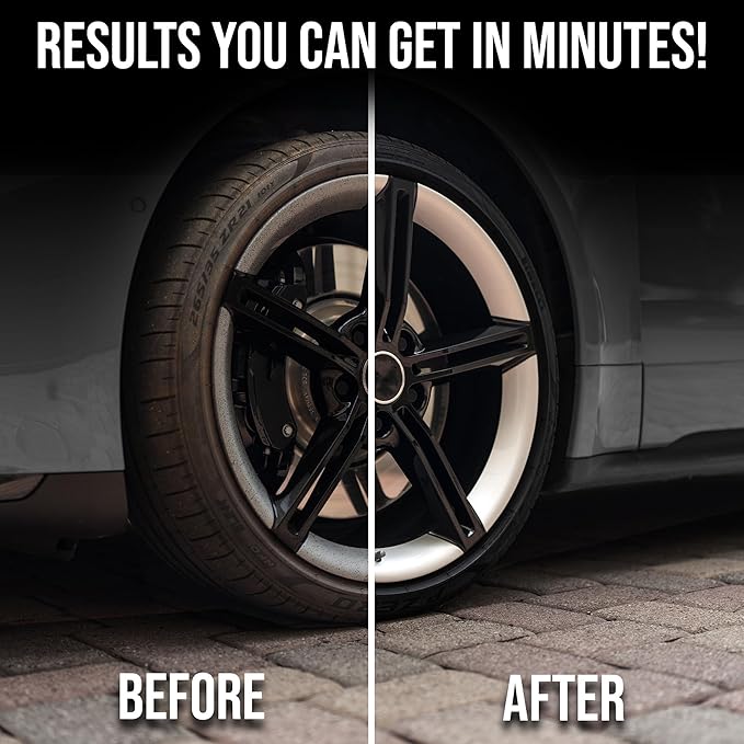 Rev Auto Complete Wheel and Tire Cleaner Kit - Removes Brake Dust & Adds Shine to Tires | Safe for OEM & Aftermarket | Includes Rim Cleaner, Detail Brush, Tire Shine, Applicator Pad, Towel (5-Piece)