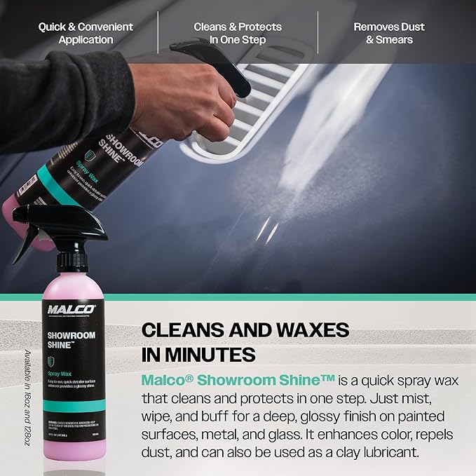 Malco Showroom Shine Spray Car Wax – Best Car Wax Spray for Professional Finish/Easy to Use Instant Detailer/Cleans and Waxes Painted Surfaces, Metal and Glass / 16oz. (110416)