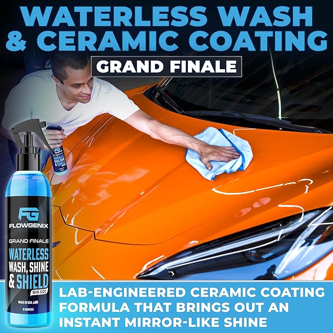 Grand Slam 4-Pack Includes Waterless Car Wash Spray + Instant Car Scratch Remover Repair + Streak Free Window and Glass Cleaner + All Purpose Cleaner for Auto Detailing, 2 Microfiber Towels