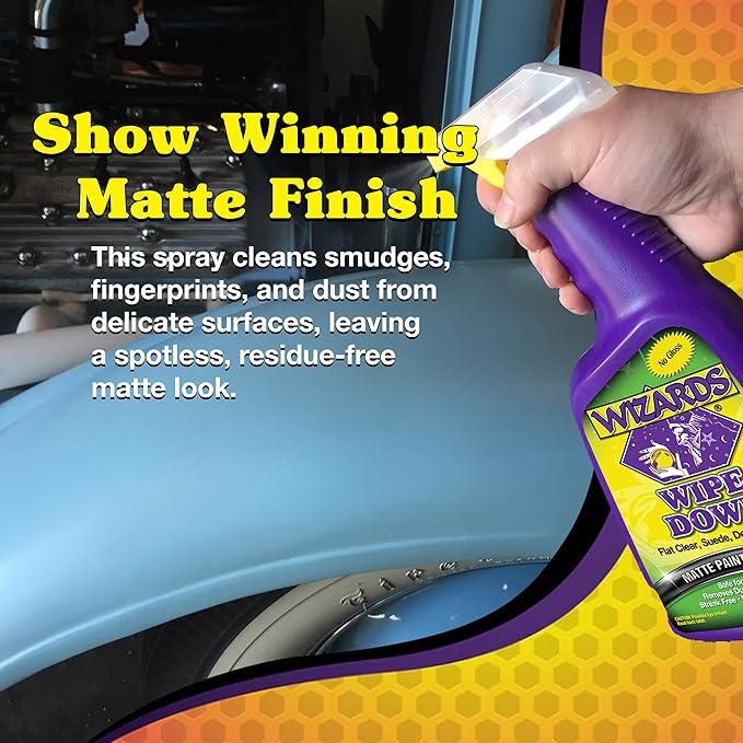 Wizards - Wipe Down Quick Detailer Spray - Matte Finish Cleaning Solution - Effortless On-The-Go Detailing for Flat, Suede, and Denim Surfaces - Professional Auto and Motorcycle Care Essential - 22 Oz