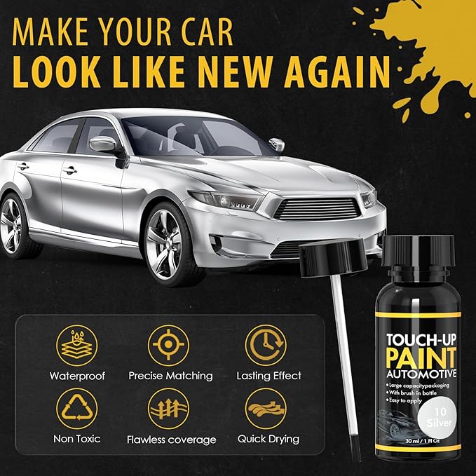 Car Scratch Remover, 30ml Sliver Car Paint Touch Up for Deep Scratches, Quick Drying, Easy to Use, Includes Body Putty & Sandpaper for Professional DIY Finish