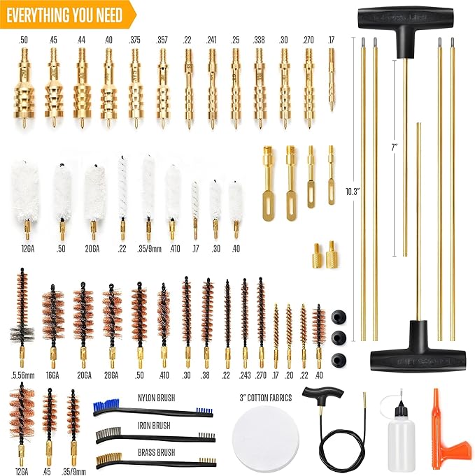 GLORYFIRE Elite Gun Cleaning Kit, Handgun Shotgun Pistol Universal Cleaning Kit with All Brass High-end Brushes, Jags, Reinforced and Lengthened Rods