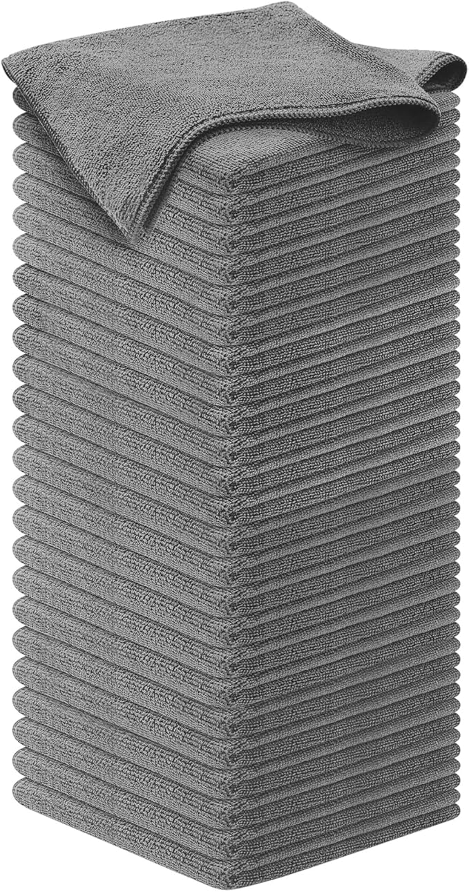 USANOOKS Microfiber Cleaning Cloth Grey - 50 Pcs (12.5"x12.5") - High Performance - 1200 Washes, Ultra Absorbent Microfiber Towel Weave Grime & Liquid for Streak-Free Mirror Shine - Car Washing Cloth
