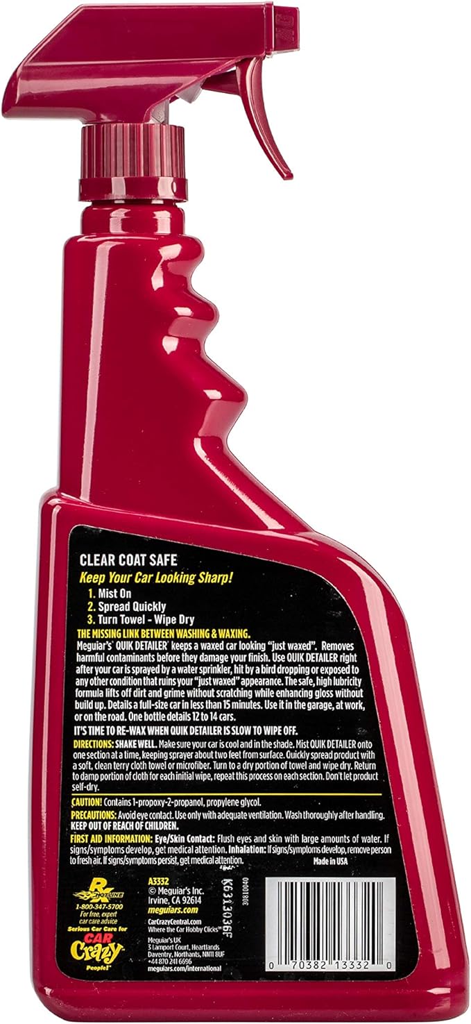 Meguiar's Quik Detailer, Mist & Wipe Car Detailing Spray, Clear Light Contaminants and Boost Shine with a Quick Detailer Spray that Keeps Paint and Wax Looking Like New, 32 oz