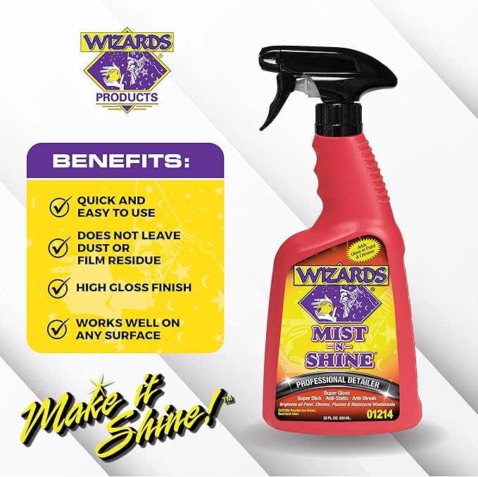 Wizards Motorcycle Cleaning Kit - Bike Wash Foam and Rinse, Quick Detailer Spray, and Bug Remover with Fiber Cloth and Detailing Bag - Portable Motorcycle Wash Kit with Accessories