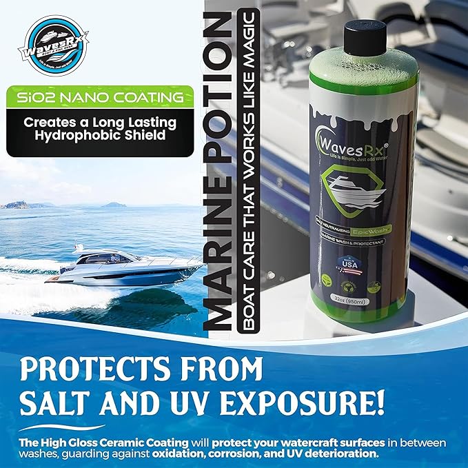 WAVESRX Salt Neutralizing Boat Soap & Jet Ski Wash with SiO2 Surface Protection (EpicWash+), Marine Grade Cleaner Removes Salt & Contaminants, Protective Ceramic Coating Prevents UV Damage