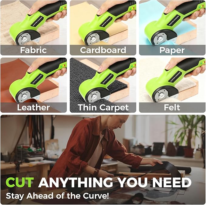 Cordless Cardboard Cutter with Safety Lock & LED – 4V Rechargeable, Extra Blade Included, Electric Box Cutter for Cardboard, Fabric Rotary Cutter for Wrapping Paper, Carpet & Leather