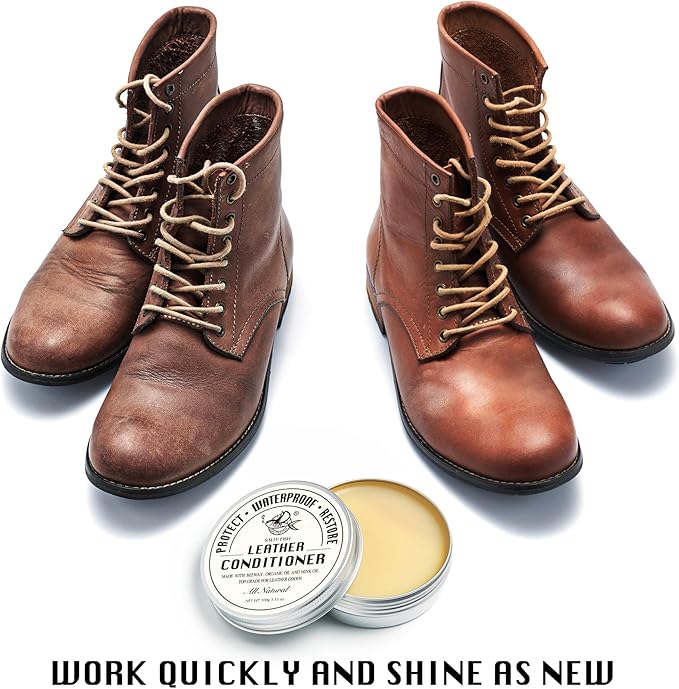 SALTY FISH All-Natural Leather Conditioner and Cleaner,Made with Mink Oil Beeswax,Protect Soften Waterproof Leather Furniture,Car Seats,Shoes,Boots,Bags (3.53 Oz with Sponge)