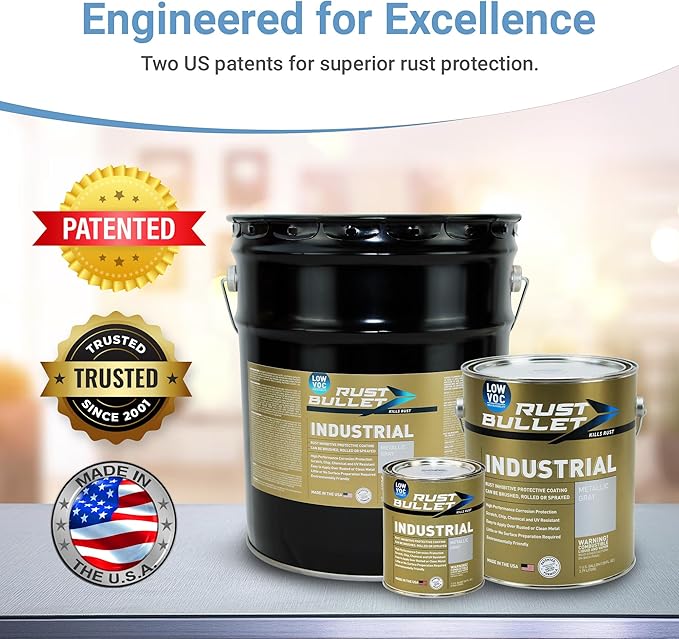 RUST BULLET Industrial - Metallic Gray - 5 Gallon - Low VOC - Rust Preventative Coating for Industrial, Marine, Home & Farm Projects, UV Resistant, Durable Finish