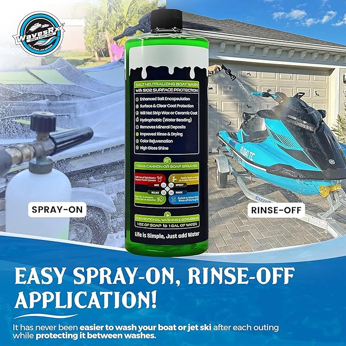 WAVESRX Salt Neutralizing Boat Soap & Jet Ski Wash with SiO2 Surface Protection (EpicWash+), Marine Grade Cleaner Removes Salt & Contaminants, Protective Ceramic Coating Prevents UV Damage