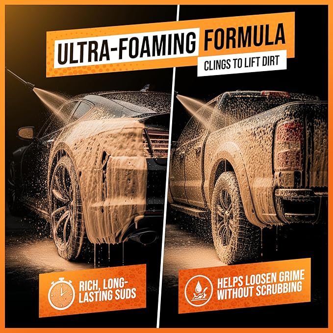 SwiftJet Orange Foam Car Wash Soap – pH Balanced Super Soapy Shampoo & Surface Cleaner – Thick Foaming Suds for Cars, Trucks, SUVs & Boats – Streak-Free Shine, Safe on Wax & Sealant (64 FL OZ)