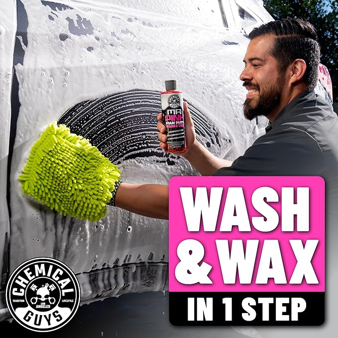 Chemical Guys Mr. Pink Foam Party Wash & Wax - 64 oz Tangerine Scent High Foaming Car Wash Soap for Foam Cannons and Buckets – Safe on Paint, Clear Coat, Cars, Trucks, SUVs, and RVs