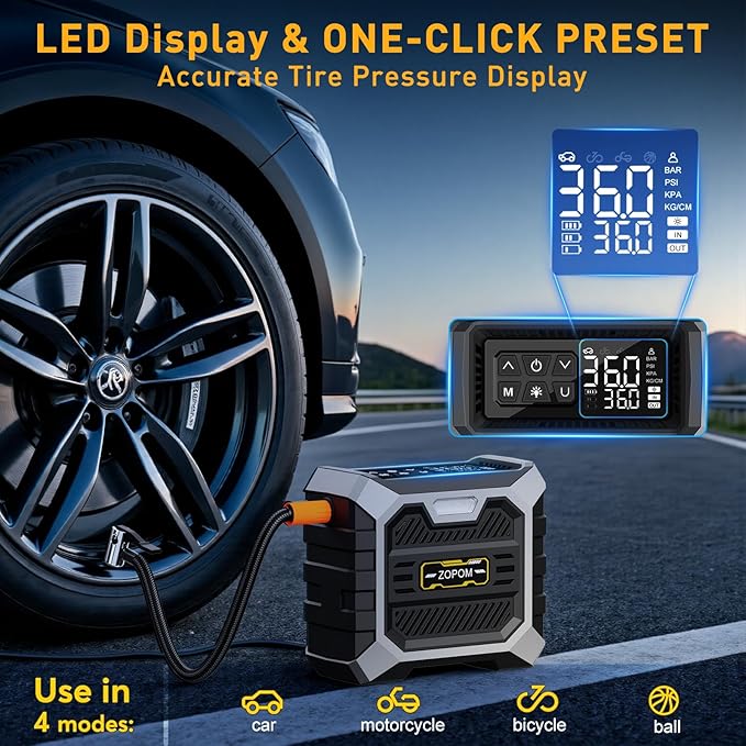 Tire Inflator Portable Air Compressor DC 12V Air Compressor Portable with Digital Pressure Gauge Air Pump for Car Tires - Car Accessories Bike, Motor