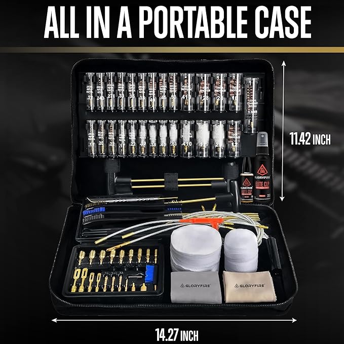GLORYFIRE Gun Cleaning Kit Handgun Shotgun Pistol Cleaning Kit for All Guns with High-end Brass Brushes, Mops, Jags, Reinforced, Lengthened Rods and Gun Cleaning Snake&Ropes