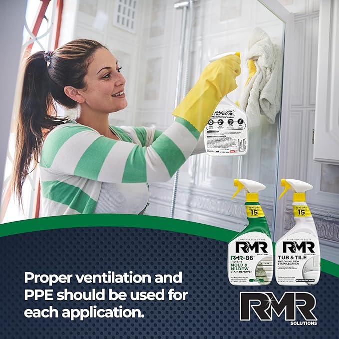 RMR Mold Stain Eraser Max Pack – No-Scrub Tub & Tile Cleaner + Instant Mold & Mildew Stain Remover Spray, Indoor/Outdoor Bathroom, Shower, Siding, & Deck Cleaning Kit, 2–32 Oz Bottles
