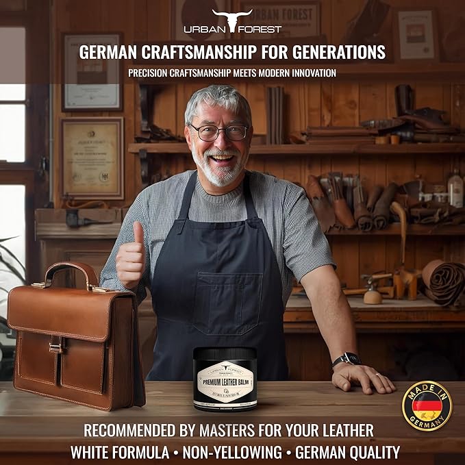 URBAN FOREST Leather Care Conditioner with real Beeswax & Avocado Oil 500 ml - Premium Waterproof Leather Balm for Car Seats, Furniture, Sofa, Couch, Bags, Shoes, Horse Tack, Saddles, Made in Germany