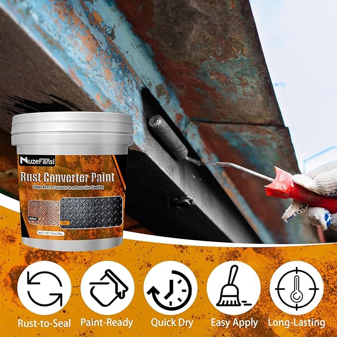 2-in-1 Rust Converter & Metal Primer, 101.5oz Black Rust Inhibitor Paint for Metal, Water-Based Rust Reformer & Corrosion Sealant, Heat Resistant Anti Rust Coating for Automotive, Marine, Farm, Tools